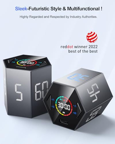 Ticktime T6 Pomodoro Timer Cube for Focus, Study, Work, Task, ADHD, Kitchen | Pomodoro Timer,Quick Flip 5/15/25/30/45/60min Countdown, Custom Timer & Stopwatch, 3 Reminder Options, Flip to Pause & Resume