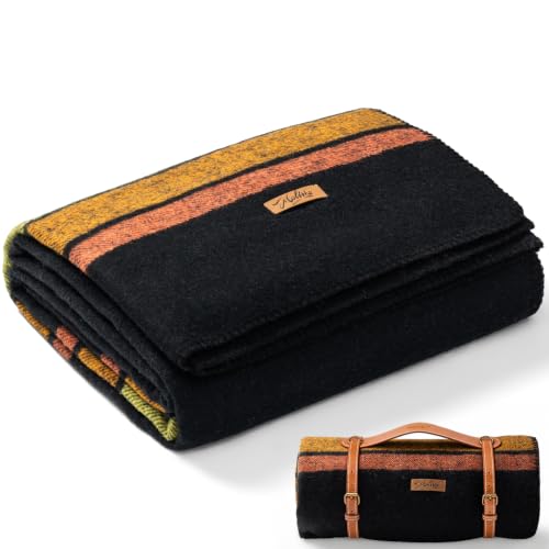 Molithe 100% Wool Blanket, 62" x 48", Warm, Thick, Washable, Military | Great for Camping, Outdoors, Sporting Events, Survival Kits Black and Yellow - color: Sunset, size: Medium