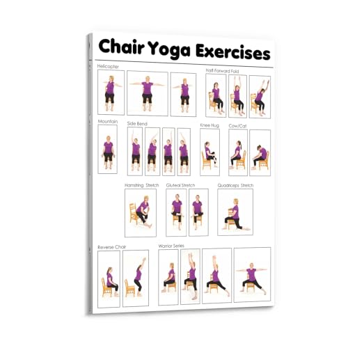 GLTLGBPR Chair Yoga Exercise Instruction Chart, Yoga Pose Chart for Seniors, Wall Art Canvas Printing Office Bedroom Aesthetic Poster, 08x12inch(20x30cm) Frame-style - color: Frame-style, size: 12"L x 8"W
