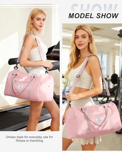 Gym Bag Womens Mens with Shoes Compartment and Wet Pocket Travel Duffel Bags for Women for Plane Sport Gym Tote Bags Swimming Yoga Small Waterproof Weekend Overnight Carry on Bag Hospital Holdalls - color: A7-Pink