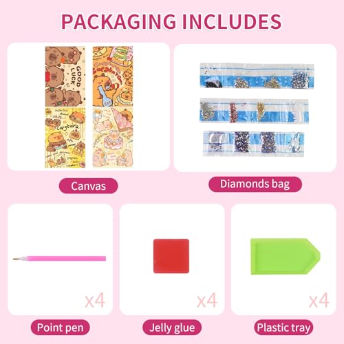 PERFECTSIGHT Cute 5D Diamond Art Kits, Kawaii DIY Painting Art for Adults Teen, 4 Pack Diamond Arts and Crafts Sets, Big Gem Full Drill Diamond Dots for Women (Rectangle Capybara) - style: Rectangle Capybara