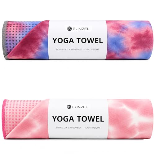 Eunzel Non Slip Hot Yoga Mat Towel with Grip Dots, 72" x 24" - color: Z-coral Sunrise & Azure Twilight, size: 72" x 24"