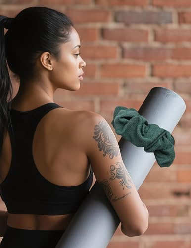Yoga Mat Scrunchie Yoga Mat Strap Carrier Pilates Mat Holder | Holds Your Yoga Mat in Style, Adjustable & Stretchy Yoga Mat Band, Fits Most Standard Yoga Mats (mat not included),Yoga Gifts - color: Dark Green