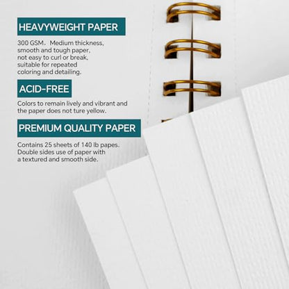 REALART Watercolor Paper Pad, Double-Sided A4 and A5, 140lb/300gsm, 25 Sheets Thickened Painting Book (A5) - color: A5