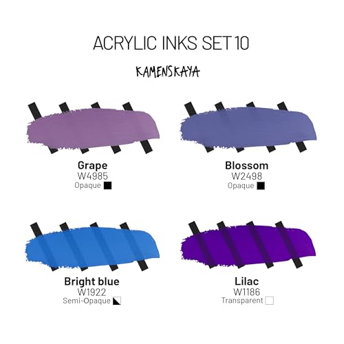 Acrylic Inks for Artists - Acrylic Ink Set, Color Combination #10-4 pcs. 1 Fl Oz (30 ml) Each | Highly Concentrated, Multifunctional Liquid Acrylic Paint - color: Color Combination #10, style: Core Line