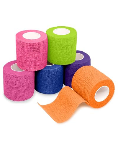 FriCARE Self Adhesive Bandage Wrap, Medical Tape in First Aid Kit | Elastic Cohesive Bandages for Sports/Vet/Wrist Ankle Wounds, 2 Inches X 5 Yards, Latex-free 6 Rolls, Xtra Fiesta - color: Xtra Fiesta