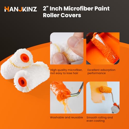 2 Inch Microfiber Paint Roller Kit, 20 Pack | Includes 20 Microfiber Covers with 3/8" Nap, Ideal for Walls, Doors, Cabinets, and Crafts, Mini Size for Touch-Up Work - size: 20 pcs 2" Microfiber Roller Cover
