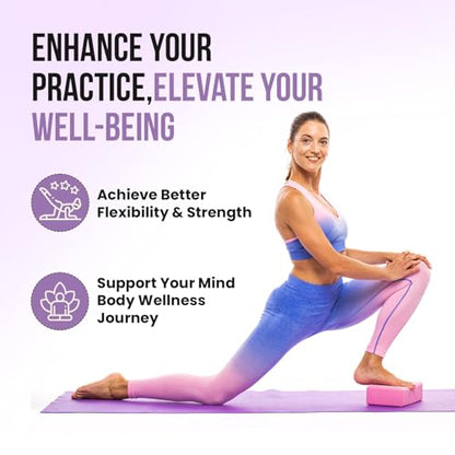 LIVE WELL Pink Yoga Blocks (Set of 2) - EVA Foam Yoga Bricks for Support, Stretching & Alignment - Yoga Accessories for Home & Studio, 3x6x9 inches