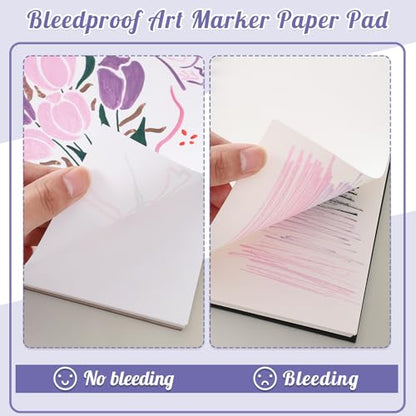 5.8 × 8.3 in Marker Paper Sketchbook, Spiral Bound Acid-Free Paper | 120gsm Drawing Paper, Anti-Bleed Double Sided Sheets, Lays Flat, Tear-Out Pages, for Markers, Pens & Acrylics - size: 5.8×8.3 Inch (1 Pack)
