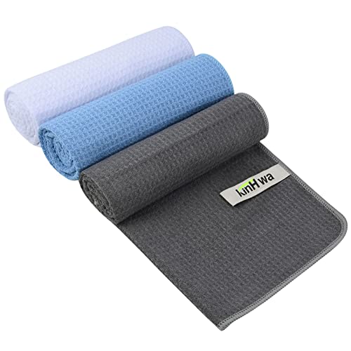 KinHwa Gym Towels - Absorbent Wicking Workout Towels, Quick Dry & Compact, Ideal for Yoga, Fitness, Treadmill or Indoor Bike - color: White+blue+gray, size: 16"x31"