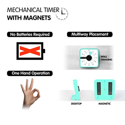 TWENTY5 SEVEN Countdown Timer 7.5 inch; 60 Minute 1 Hour Visual Timer – Classroom Teaching Tool Office Meeting, Mechanical Countdown Clock for Kids Exam Time Management Magnetic, Mint Green - color: Mint Green