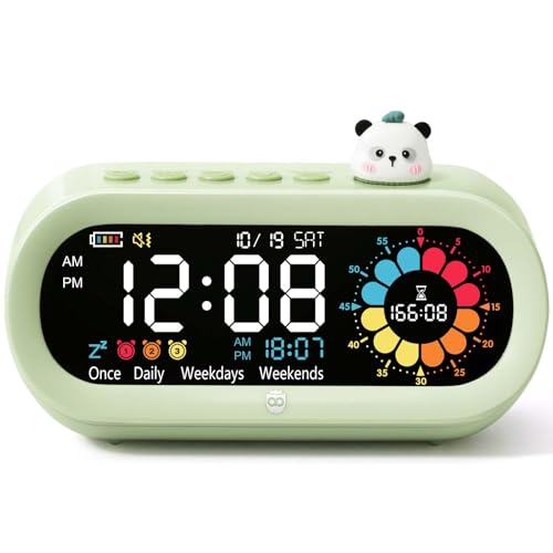 Mooking 3 in 1 Digital Alarm Clock for Bedroom with Visual Timer for Kids - color: Green