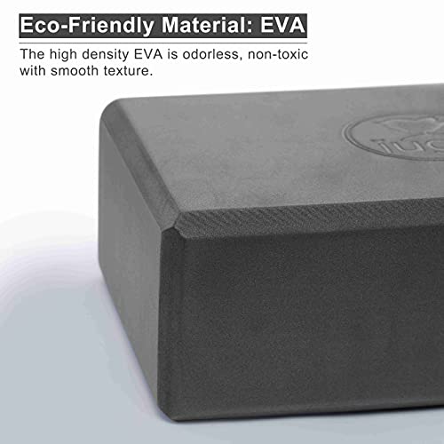 IUGA Yoga Blocks 2 Pack With Strap Non Slip High Density 9"x6"x3" Solid & Cork Yoga Block With Yoga Strap to Improve Strength Balance for Yoga Pilates Meditation
