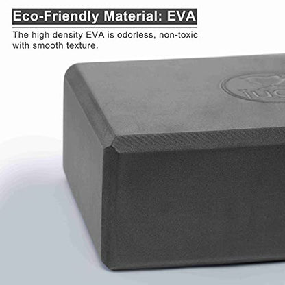 IUGA Yoga Blocks 2 Pack With Strap Non Slip High Density 9"x6"x3" Solid & Cork Yoga Block With Yoga Strap to Improve Strength Balance for Yoga Pilates Meditation