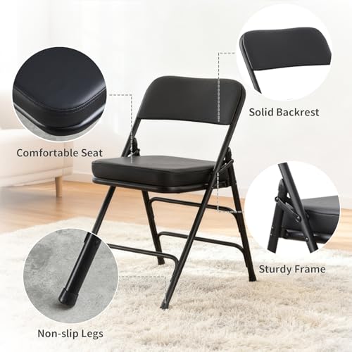 Padded Folding Chair with Thick Cushion, 1 Pack Black - color: Black 1 Pack