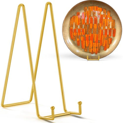 TR-LIFE 16 Inch Gold Metal Plate Stand (2 Pack) - Heavy Duty Display Stand for Extra-Large Plates, Frames, Platters and Art - size: 16 Inch