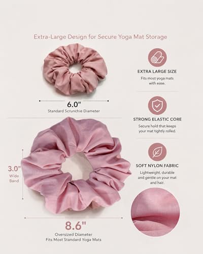 Yoga Mat Scrunchie - Elastic Mat Holder, Fits Standard Yoga Mats | Comes with matching Hair Band, stretchy reinforced stitching, compact for hot yoga, pilates & travel. Yoga mat not included. - color: PINK