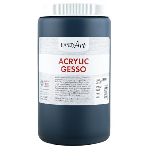 Handy Art Acrylic Gesso, 32 oz, Black, Primer for Canvas, Wood, & Artist Painting Surfaces, Enhances Acrylic Paint Adhesion, Low Viscosity, Thick Coverage, Certified Safe & AP Non-Toxic, Made in US - color: Black Gesso, size: 32 Fl Oz (Pack of 1)