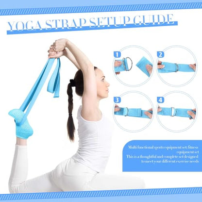 Poen Pilates Equipment Kit for Home Workout Pilates Ring and Ball Set for Women 12'' Circle Yoga Fitness Essentials Kit with Resistance Bands, Yoga Strap, Socks,Bag - color: Blue, Gray