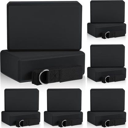 Meooeck 18 Pcs Yoga Blocks and Strap Set Include 12 EVA Foam Yoga Blocks Bulk 9"x6"x3" with 6 Adjustable 8 ft Straps D Ring Non Slip Props for Stretching Pilates Workout Studio Home Gym - color: black