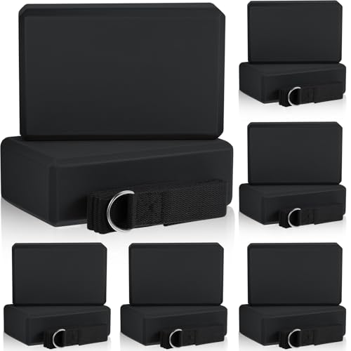 Meooeck 18 Pcs Yoga Blocks and Strap Set Include 12 EVA Foam Yoga Blocks Bulk 9"x6"x3" with 6 Adjustable 8 ft Straps D Ring Non Slip Props for Stretching Pilates Workout Studio Home Gym - color: black