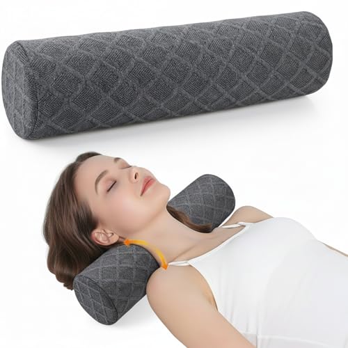 3.9" Small Neck Roll Memory Foam Pillow Cylinder,Detachable Cover - color: Gray, size: Medium - 3.9" H