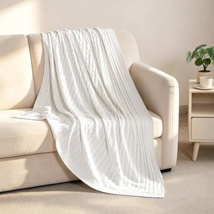NTBAY Cotton Cable Knit Throw Blanket, 51 x 67, White - color: White, size: Throw(51"x67")