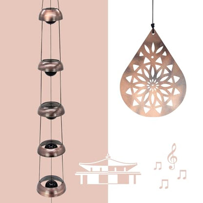 36" Copper Temple WindChimes with 5 Bells, Feng Shui Wind Bells for Outside - size: Geometric Mandala