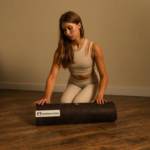Yoga Mat With Strap 5mm Non Slip Suede & TPE - Eco-Friendly Fitness & Exercise Mat for Home Gym, Pilates, Hot Yoga, and Meditation - Lightweight Durable 72 x 24 inch Workout Mat for Women, Men - color: Black