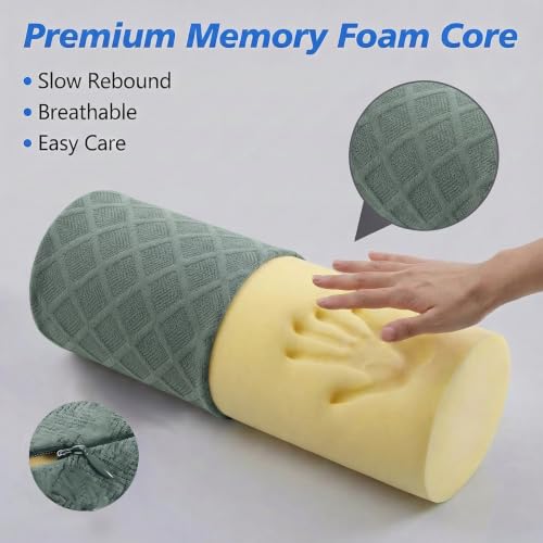 3.1" Small Neck Roll Memory Foam Pillow Cylinder,Detachable Cover - color: Green S, size: Small - 3.1" H