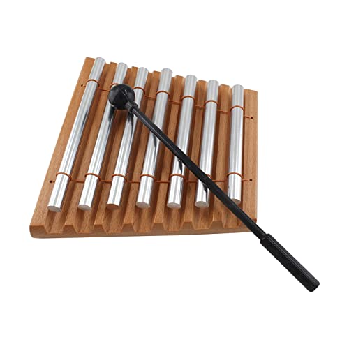 7 Tone Hand Chime, Wood Base Percussion with Black Mallet | Bright Ethereal Tone Lingers Long, Light Tap Produces Rich Timbre, for Yoga Meditation Classroom Mindfulness Practice