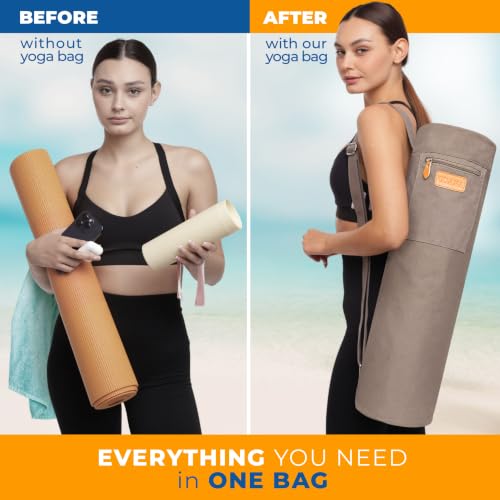 UDANA Canvas Yoga Mat Bag for Women & Men, Full-Zip Carrier with 3 Pockets & Adjustable Strap, Stylish Gym & Pilates Bag – Available in Multiple Sizes