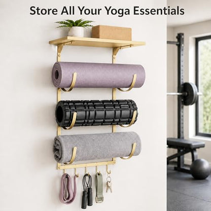 Wall Mount Yoga Mat Storage Rack - color: Gold A