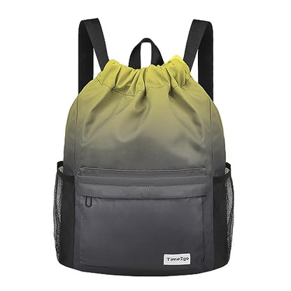 Drawstring Backpack Sports Gym Sackpack with Mesh Pockets Water-Resistant String Cinch Beach Bag for Men Women(Yellow Black) - color: Yellow Black