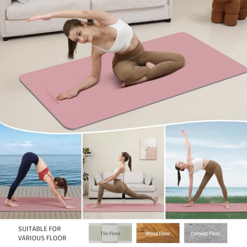 8mm Extra Wide 80cm Yoga Mat Non Slip | Spacious 80cm x 72" mat for tall users, gym, pilates. POE, reversible dual-color, non-slip, tear-proof, odorless, strap. - color: Dark Powder+Dark silve