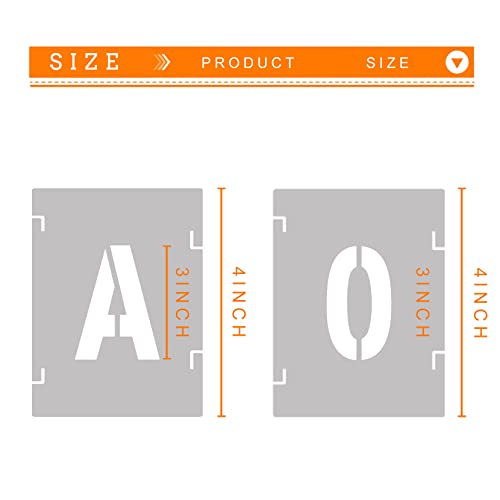 42Pcs Letter Stencils - 3 Inch Letters & Numbers Interlocking Stencil Kit for Painting on Wood, Wall, Fabric, Rock, Canvas, Chalkboard, Signage - size: 3 inch