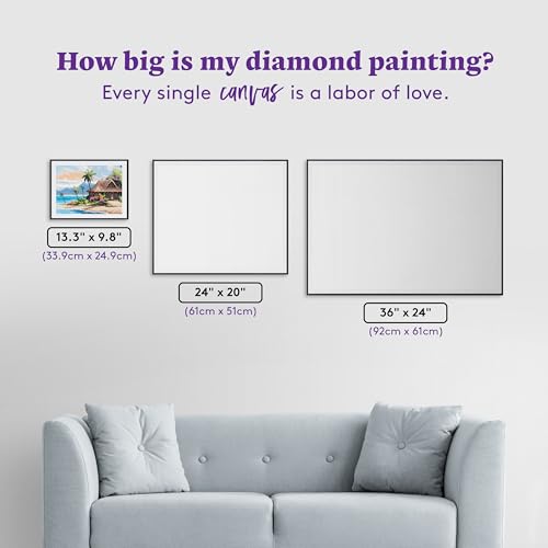 DIAMOND ART CLUB Beach Bungalow Diamond Art Kits for Adults | Premium Diamond Painting Kit, Fun DIY Crafts for Adults, Square Diamond Art Canvas, 13.3" x 9.8" (33.9 x 24.9 cm) - color: Beach Bungalow