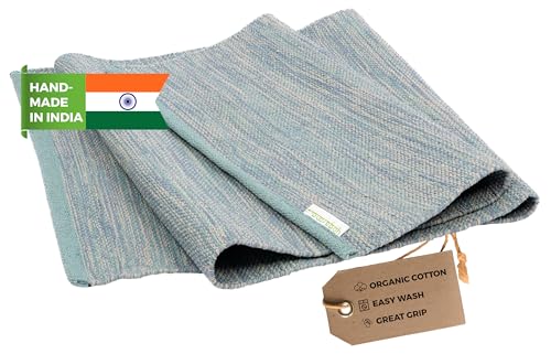 Yogasana Organic Cotton Yoga Mat - Non Slip Hand-Woven Foldable Yoga Rug Provides Excellent Comfort, Traction & Support - Travel Extra Thick Yoga Mats for Indoor & Outdoor Use - 24 x 72 Inches - color: Water