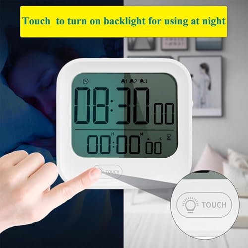 Small Vibration Alarm Clock, Pomodoro Countdown Timer for Training, Digital Magnetic Timer, Backlight, Loud & Silent & Vibrate, 12/24H Time, Countdown & Count-up, for Classroom Study Efficiency