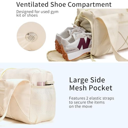 Handbag for Women Yoga Bag Large Capacity Yoga Pad Buckle with Shoe Compartment Water Bottle Sports Gym Bag Travel - color: A01-beige