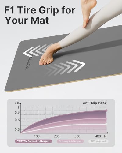 YOTTOY Yoga Mat,Non-Slip Hot Yoga Mat with Anti-Tear Design and Friendly Natural Rubber Mat with Strap and Bag - color: Grey