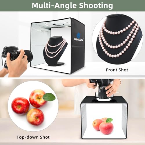 Lightdow 16"x16"x12" Photo Studio Light Box Photography with 120 LEDs (CRI>95), 6 Backdrops - Portable/Dimmable/Versatile Folding Shooting Tents for Toys/Jewelry/Watches/Cosmetics Photography - size: 16"x16"x12"