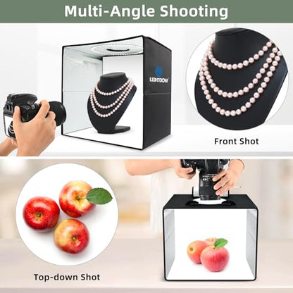 Lightdow 16"x16"x12" Photo Studio Light Box Photography with 120 LEDs (CRI>95), 6 Backdrops - Portable/Dimmable/Versatile Folding Shooting Tents for Toys/Jewelry/Watches/Cosmetics Photography - size: 16"x16"x12"