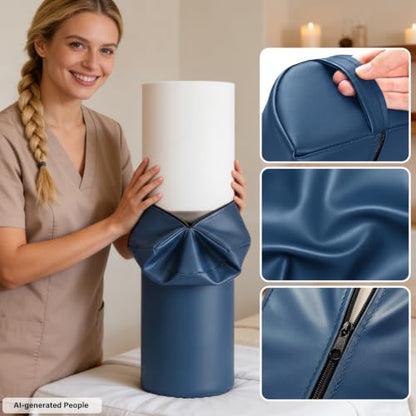 Upgraded Large Bolster for Massage Table, 24 x 8 x 4 in Massage Bolsters | PU Leather Half Round Bolster for Under Legs, Neck, Ankles Pain Relief, Under Knee Pillow, Half Bolster Pillow for Spa / Home - color: Large Blue - 24x8x4 in - Pu Leather