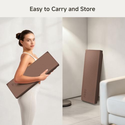 PAIDU Foldable Yoga Mat 10mm Thick, 75"x26" Non-Slip Fitness Exercise Mat - color: Brown