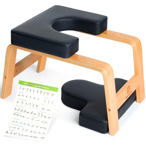 Yoga Headstand Bench, Stand Yoga Chair for Balance Training, Core Strength Building, Upside Down Chair for Relaxation, Handstand Trainer Inversion Chair for Home Gym (Wood Black) - color: Wood Black