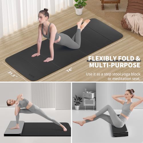 Foldable Yoga Mat Extra Large 74"×31.5" - color: Black+Gray