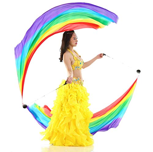KIKIGOAL 2pcs 2.5x0.9M/98.43"x35.43" Multi-Color Dance Silk Veil Poi - color: seven colors, size: 2.5x0.9M/98.43"x35.43"