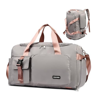 Eslcorri Gym Duffel Bag Travel Backpack with Shoe, Wet Compartment, GrayPink - color: 42L-GrayPink