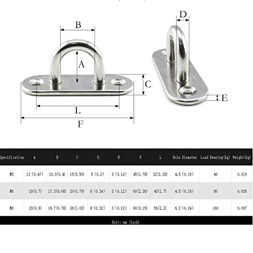 2 Set M8 Ceiling & Wall Mount Hanging Hardware Fitting Set 304 Stainless Steel Heavy Duty Strip Pad Eye Plate + Snap Hook for Yoga Hammock Chair Swings Marine Boat Accessories - size: M8 Strip Pad